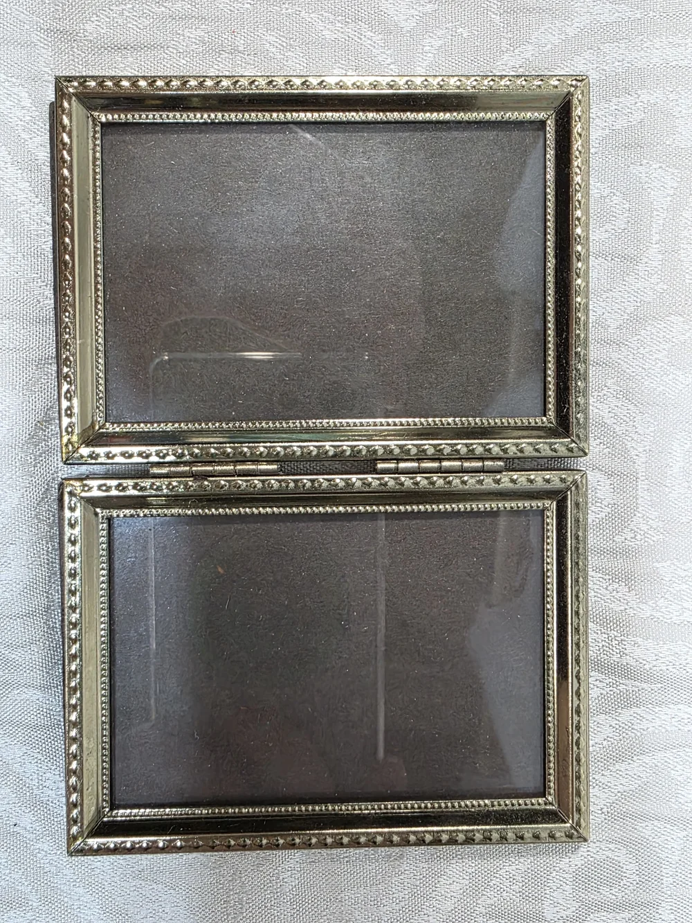 VTG MCM STANDING GOLD METAL TWO PHOTO HINGED FRAME
